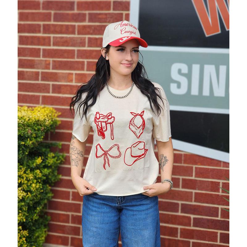 Women Howdy Hanny Long Crop Bow Tee