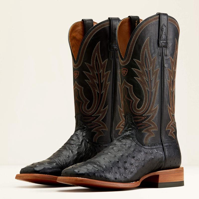 Ariat Men's Showboat Black Full Quill Ostrich Boots