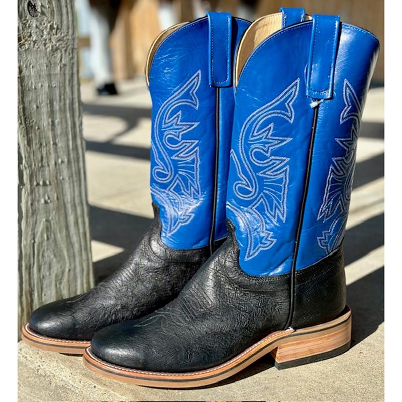 Olathe Black & Nova Blue Smooth Ostrich Boots