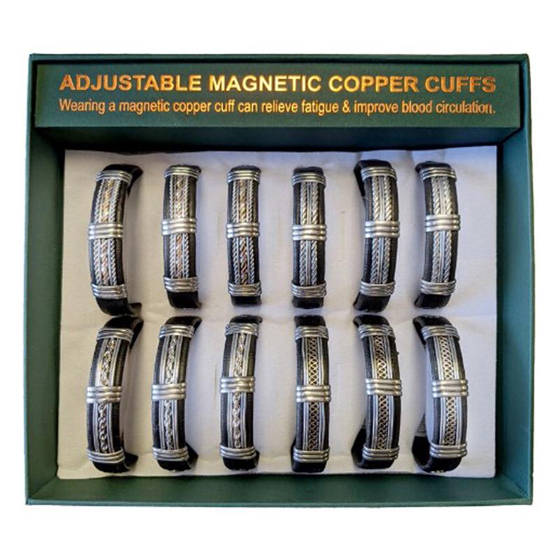 Western Fashion Adjustable Magnetic Copper Silver Tone Cuff Bracelet