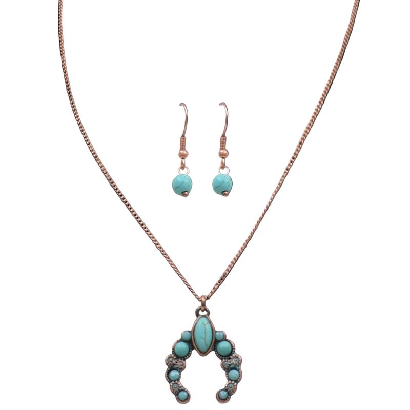 Copper Turquoise Squash Blossom Necklace