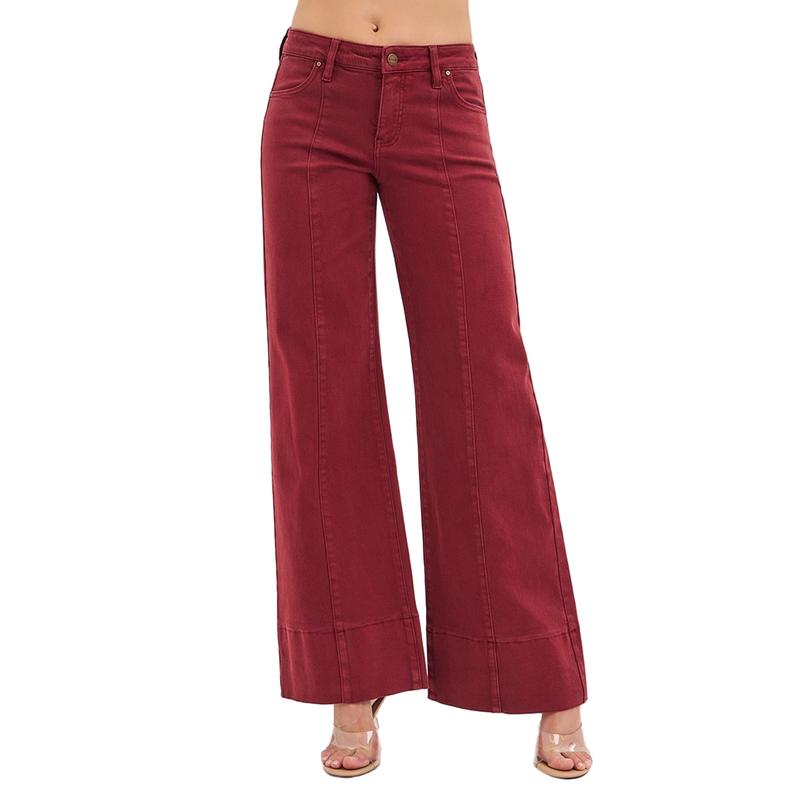 Risen Women's Wine Wide Leg Jean