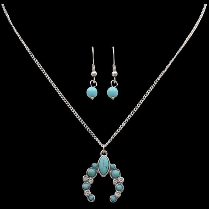 Silver and Turquoise Squash Blossom Necklace