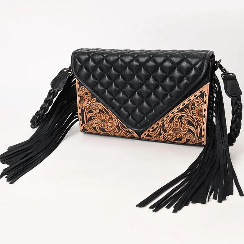 American Darling Black & Tooled Leather Handbag