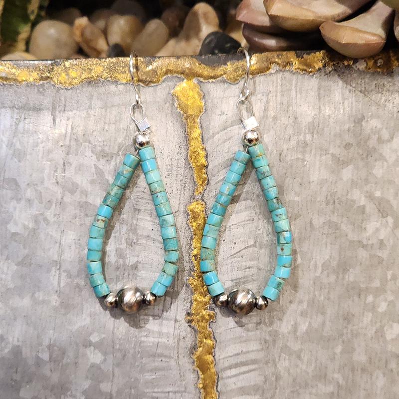 " Shilo " Natural Turquoise & Navajo Pearl Tear Drops