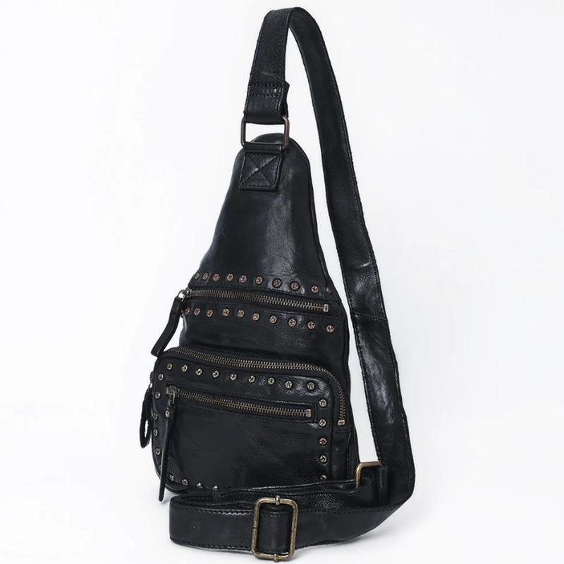 Spaghetti Western Black Leather Sling Crossbody