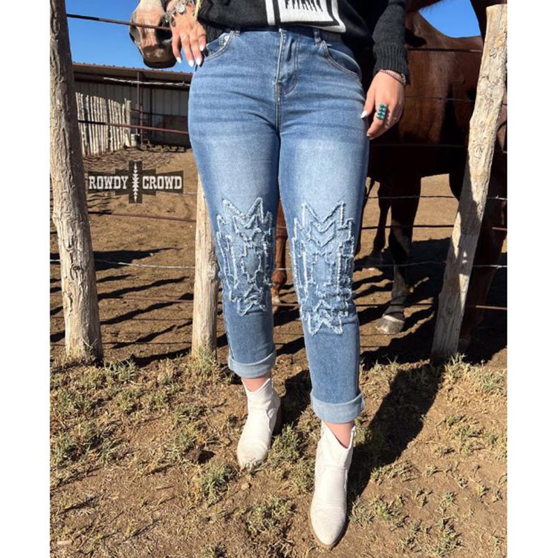 Women's Blue Aztec Designer Jeans