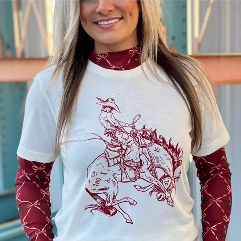 Women's White & Red Bronc Tee