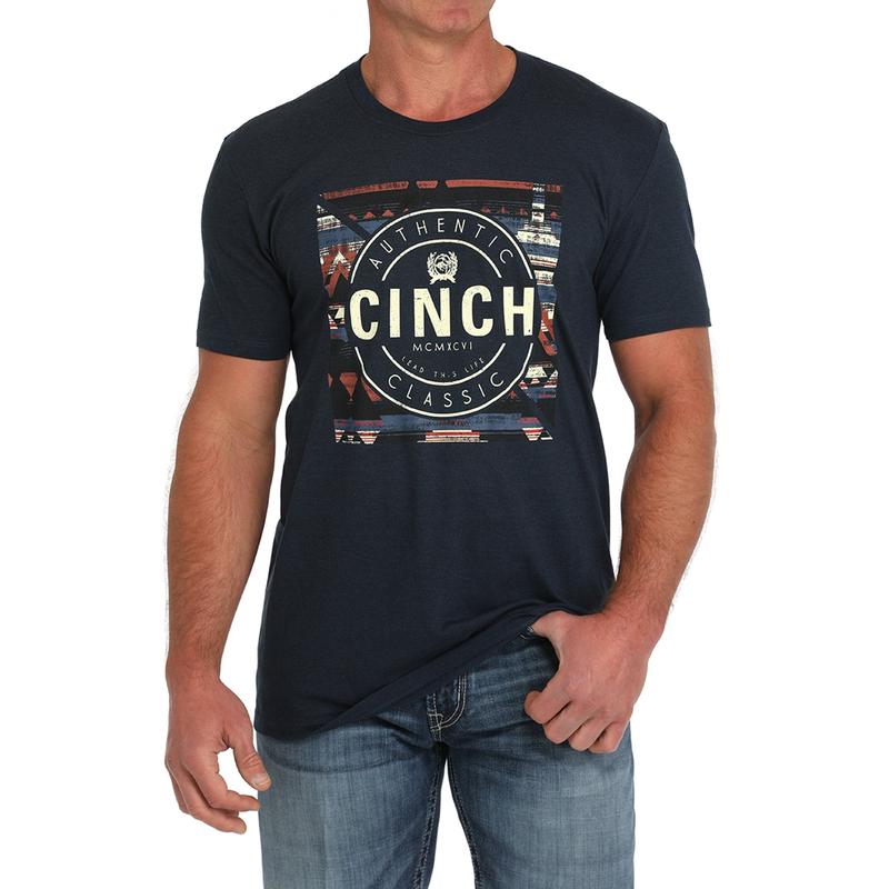 Cinch Men's Navy Aztec Tee