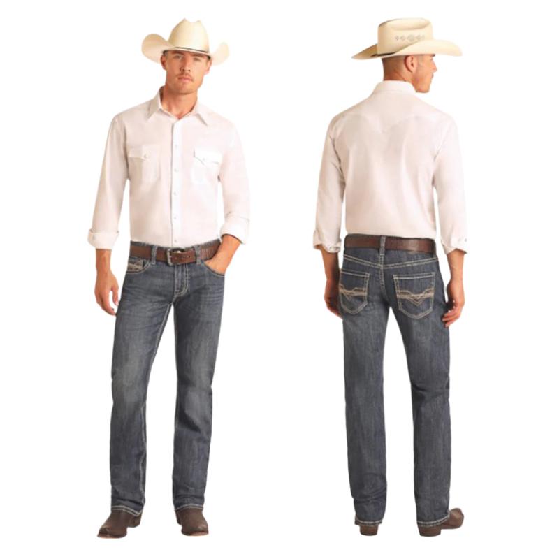 Rock & Roll Men's Dark Vintage Pistol Straight Leg Jeans