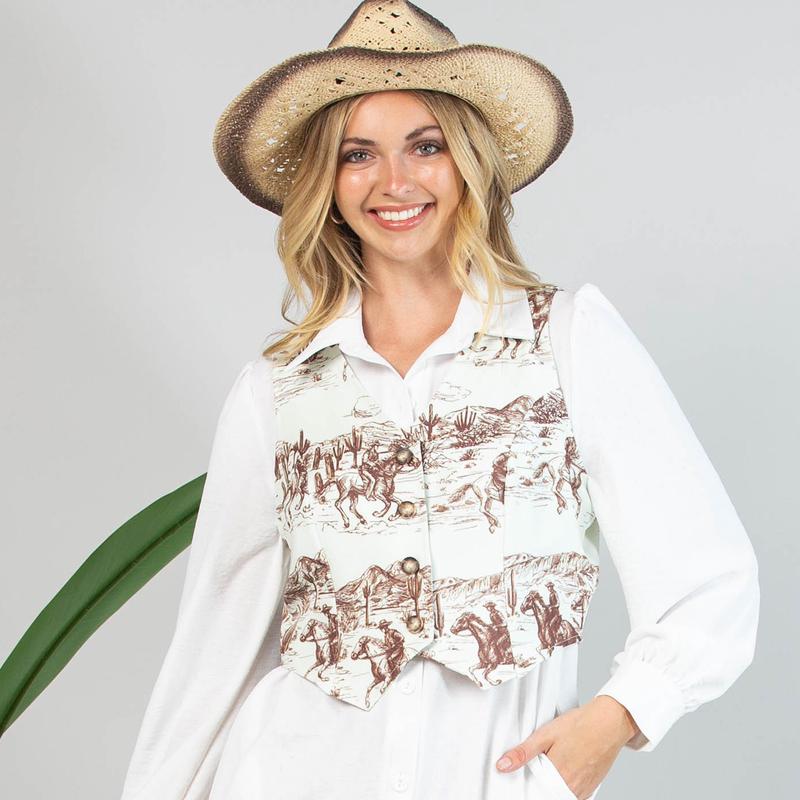 Women's Mocha Western Print Vest