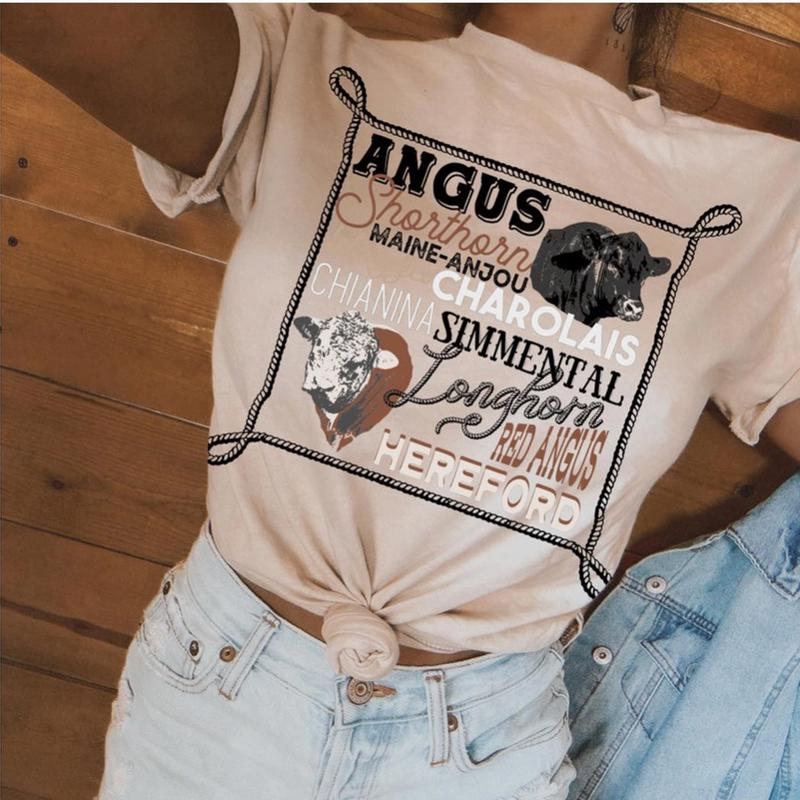 Women's Natural Color Cattle Names Tee