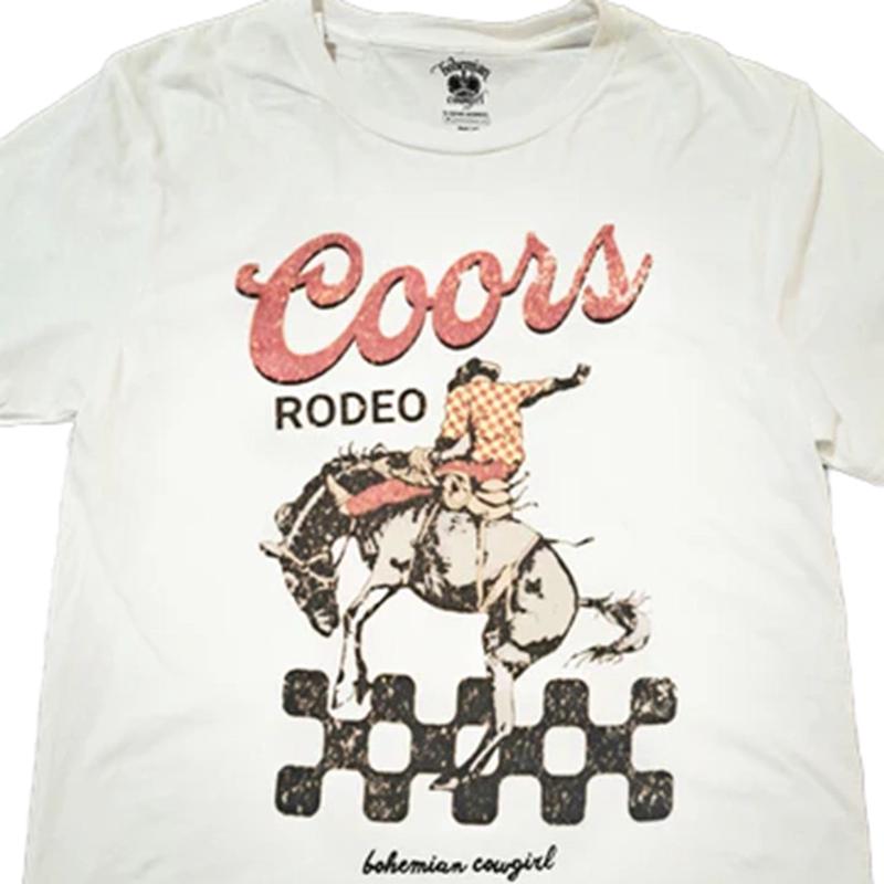 Bohemian Cowgirl Coors Rodeo Checkered Bronc Tee