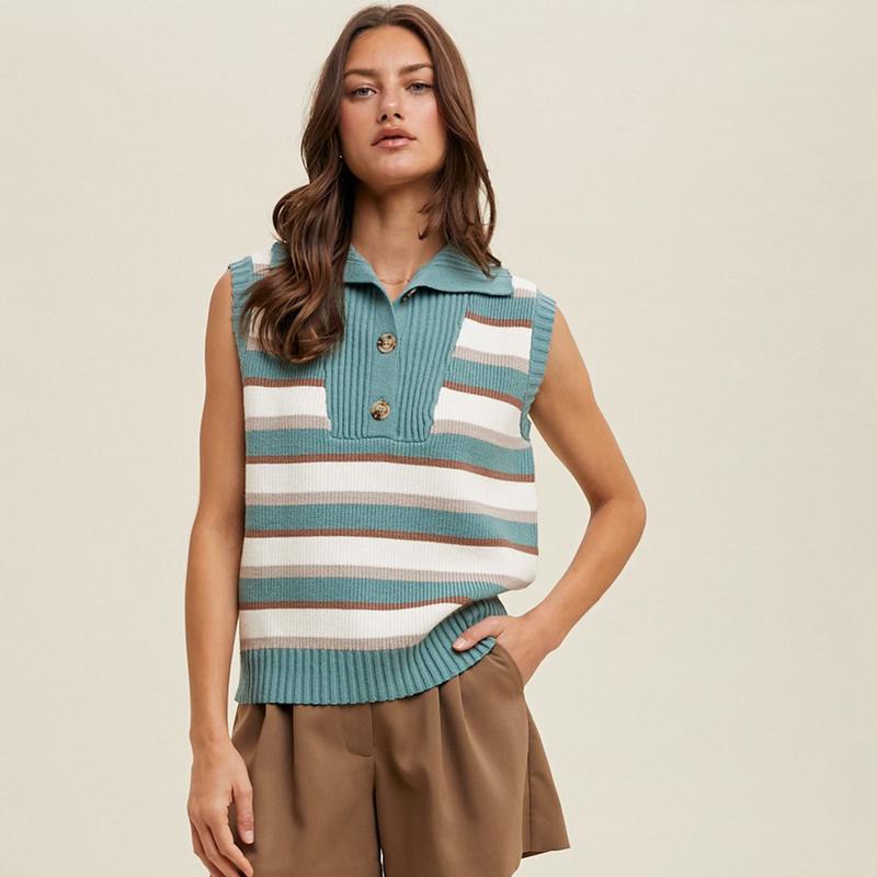 Women's Teal & White Stripe Sweater Vest