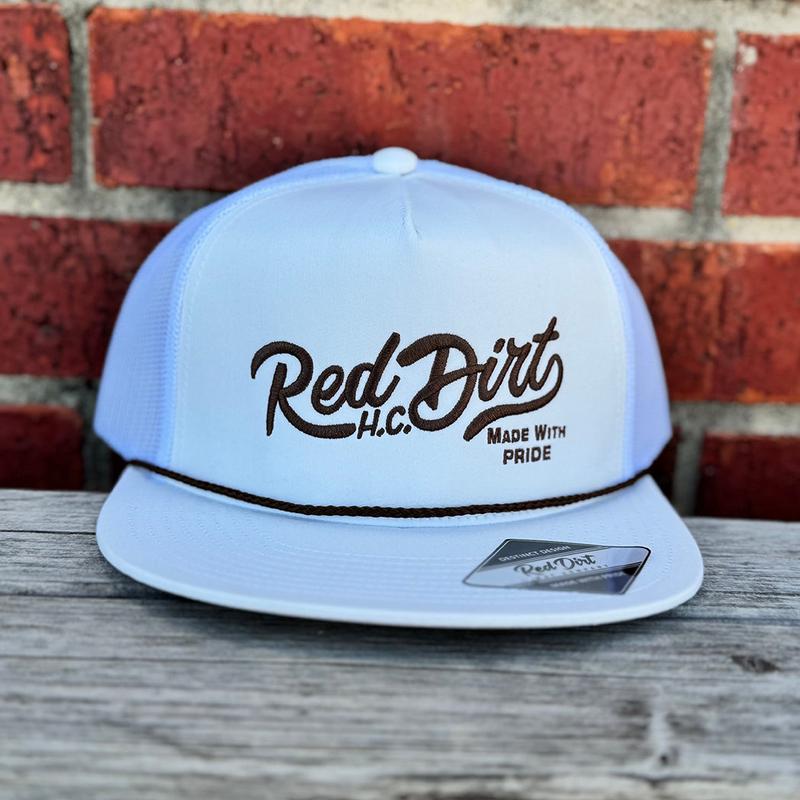 Red Dirt Designs Over The Top White Cap With Brown Logo