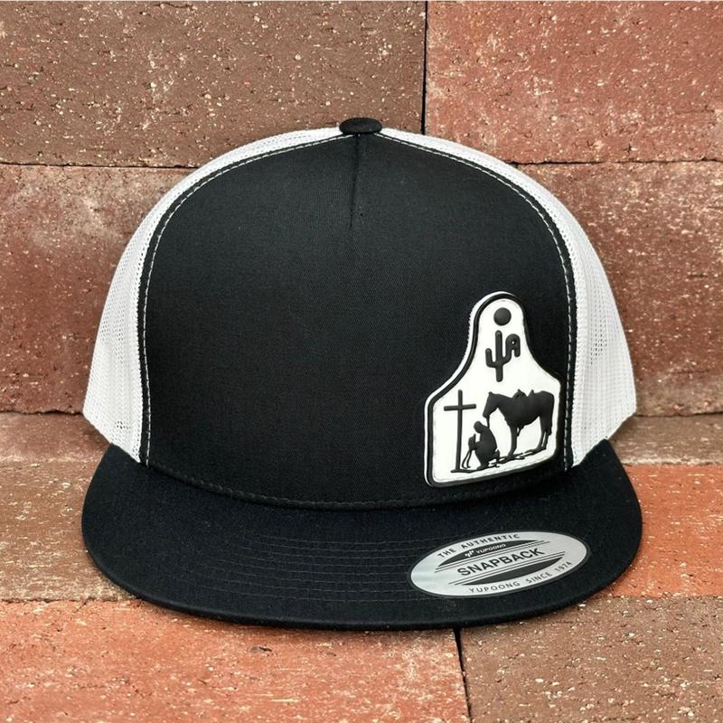 Cactus Alley Black & White Praying Cowboy At The Cross Eartag Cap