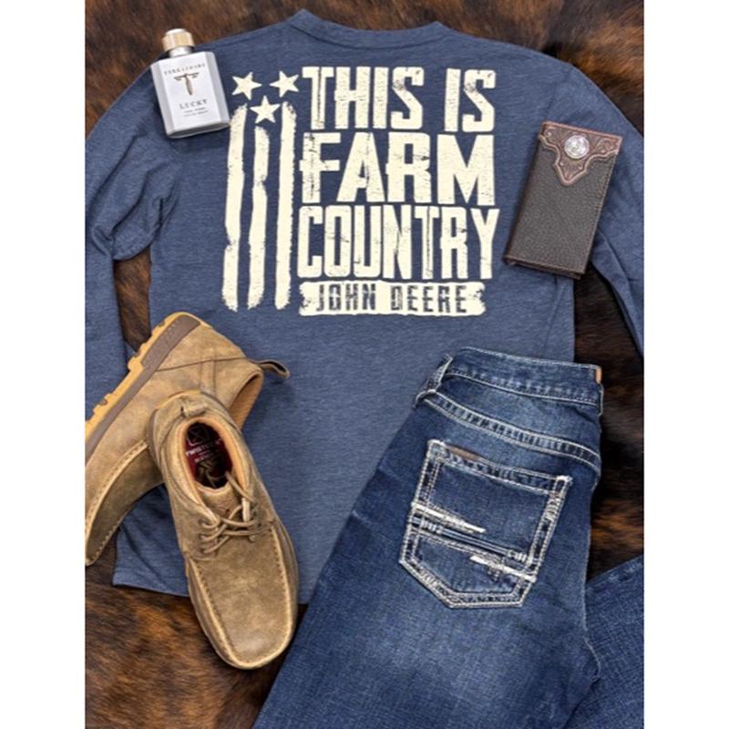 Men's Navy John Deere Farm Country Long Sleeve Tee
