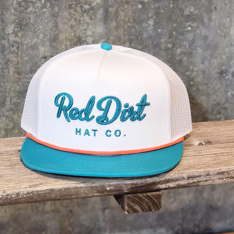 Red Dirt White Cap with Teal and Orange Rope