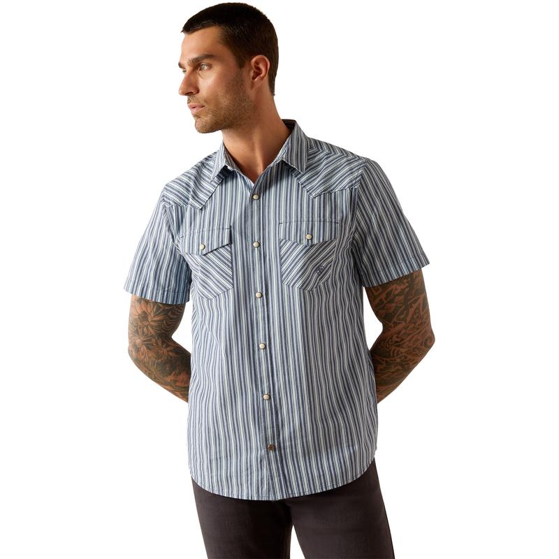 Ariat Men's Blue Striped Short Sleeve Shirt