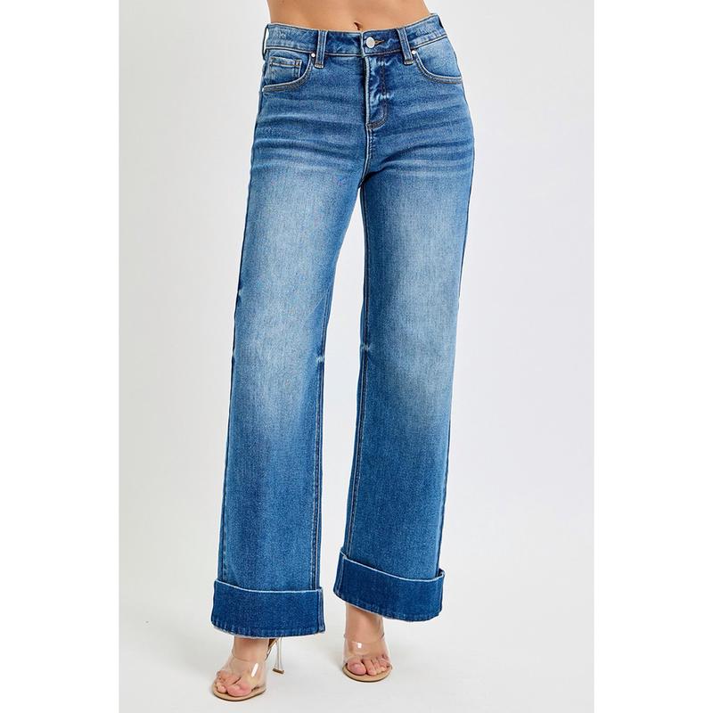 Risen Women's Dark High Rise Ankle Cuff Jeans