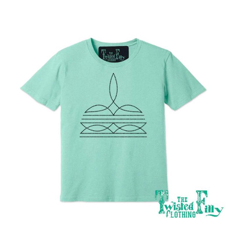 The Twisted Filly Women's Turquoise Boot Stitch Tee