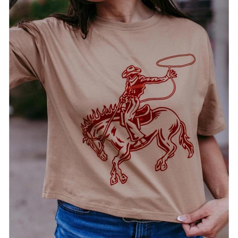 Women's Brown Rodeo Bronc Crop Tee
