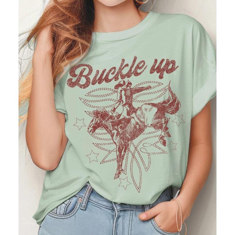 Women's Mint Buckle Up Bronc Tee