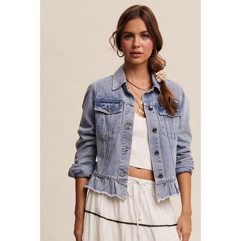 Women's Denim With Ruffle Hem Jacket