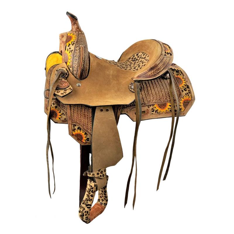 Double T Youth 10" Cheetah & Sunflower Barrel Saddle