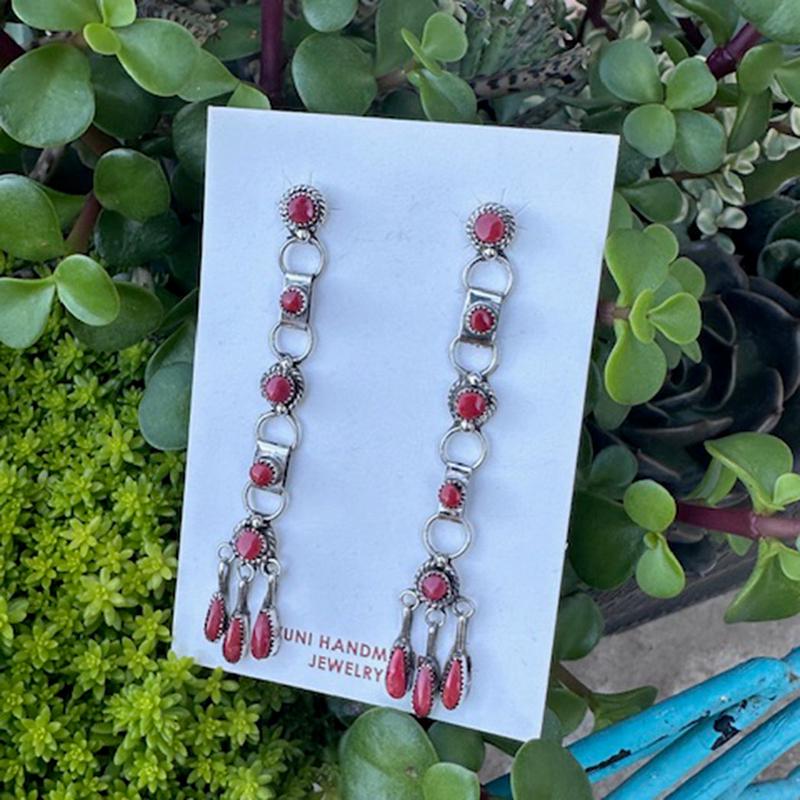 "Niah" Coral Zuni Chandelier Earrings