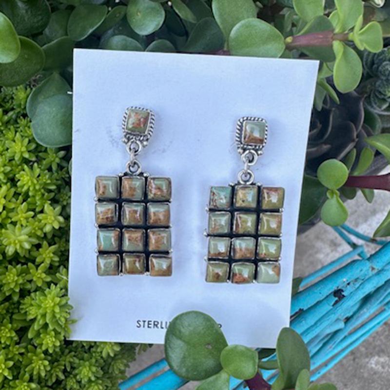 "Poppy" 13 Stone Green Kingman Earrings