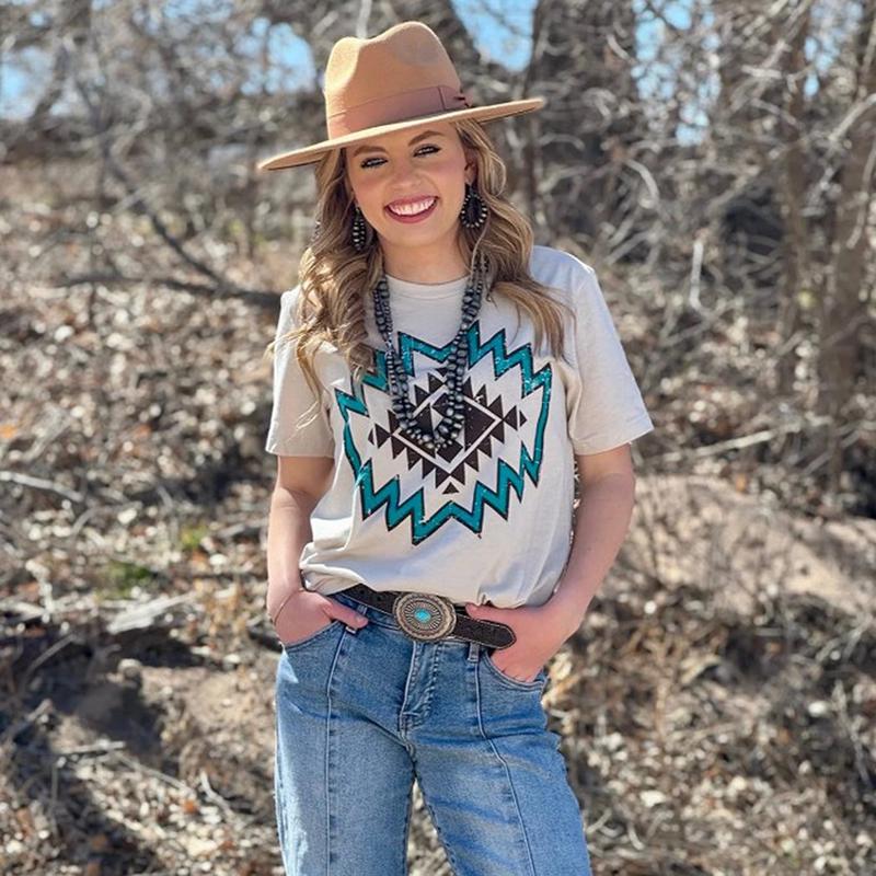 Texas True Threads Heather Aztec Tee
