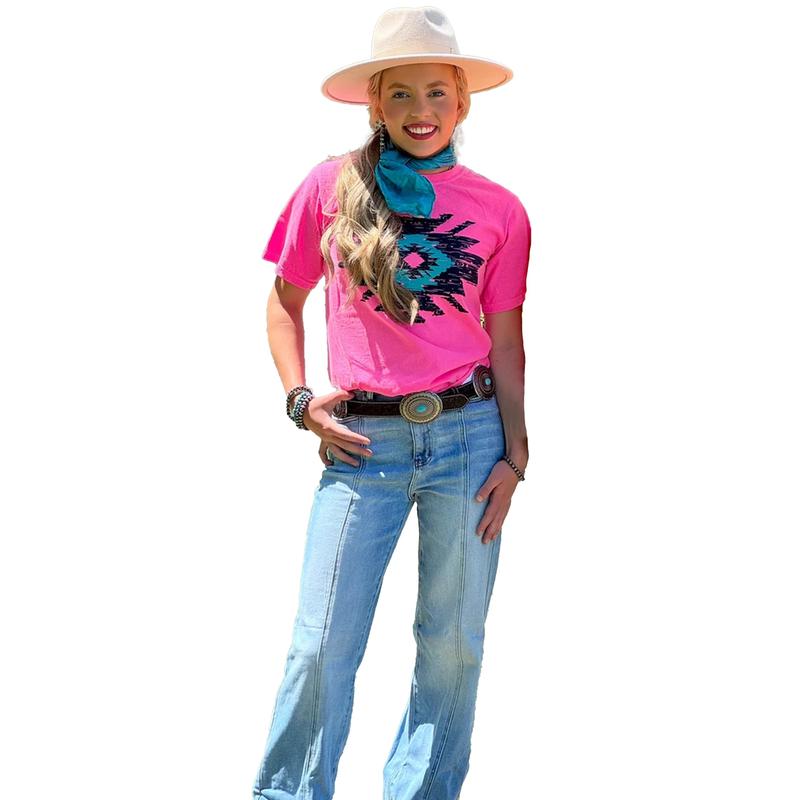 Texas True Threads Pink Aztec Tee
