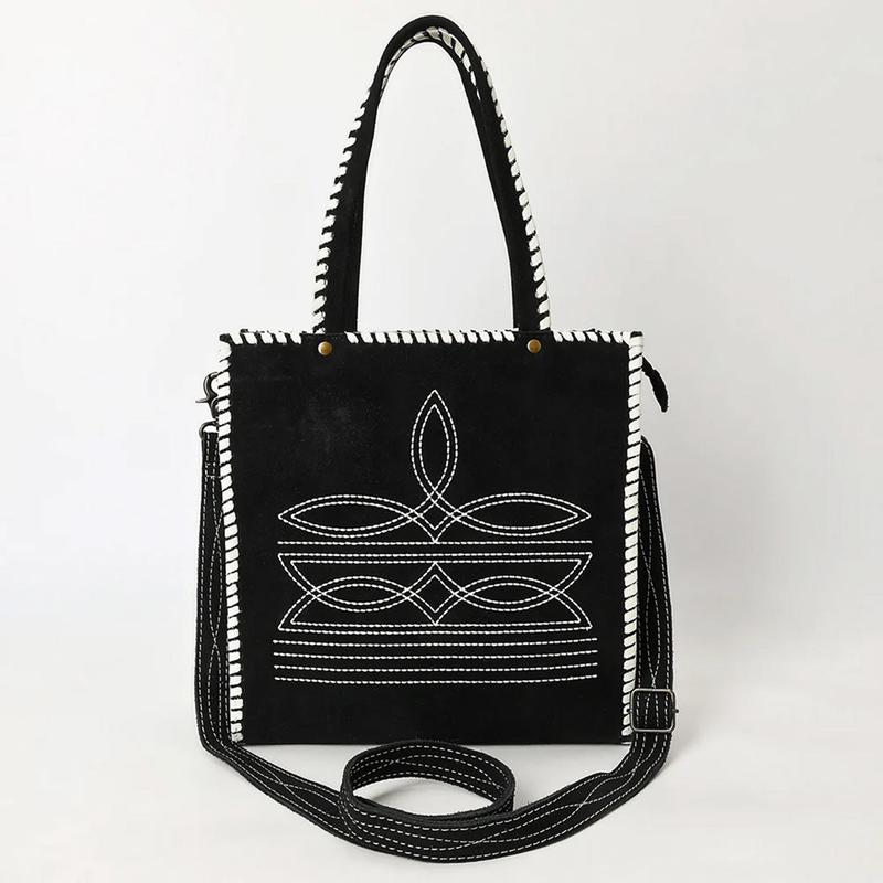 American Darling Black Suede Boot Stitch Tote