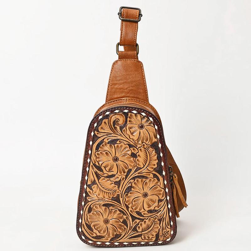 American Darling Brown Floral Tooled Sling Bag