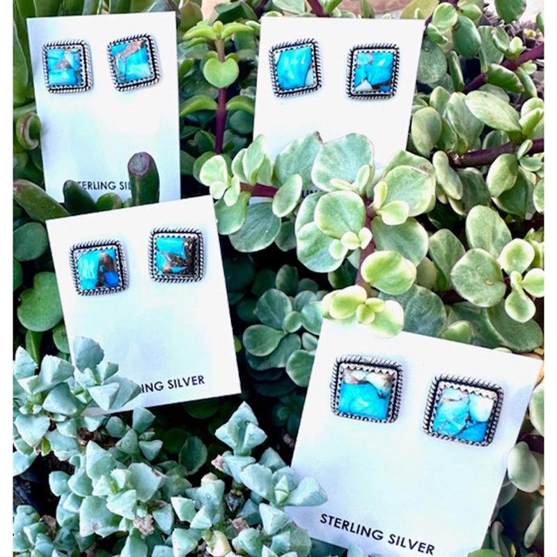 "Arya" Ice Blue Square Studs