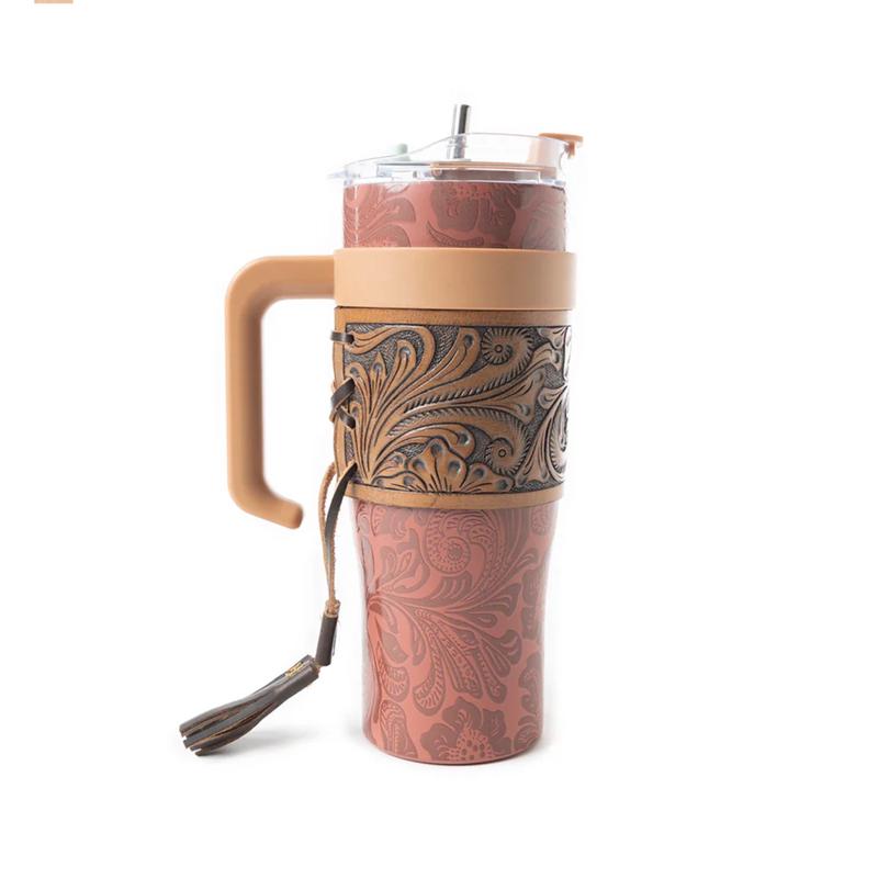 Myra Bags Wide Wyoming Tooled Rose Tumbler