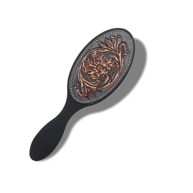 Myra Black & Brown Tooled Hairbrush