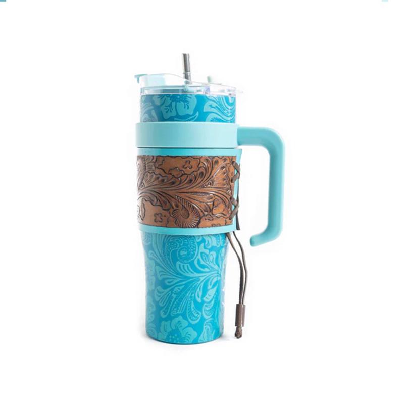 Myra Turquoise Tooled/ Leather Tumbler