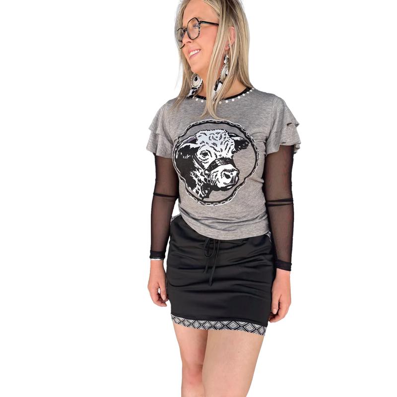 Rowdy Crowd Howdy Hereford Mesh Sleeve Top