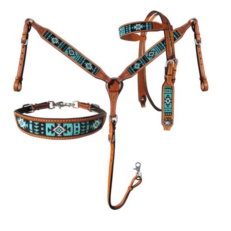 Showman Aztec Beaded Headstall/Breast Collar/Wither Strap