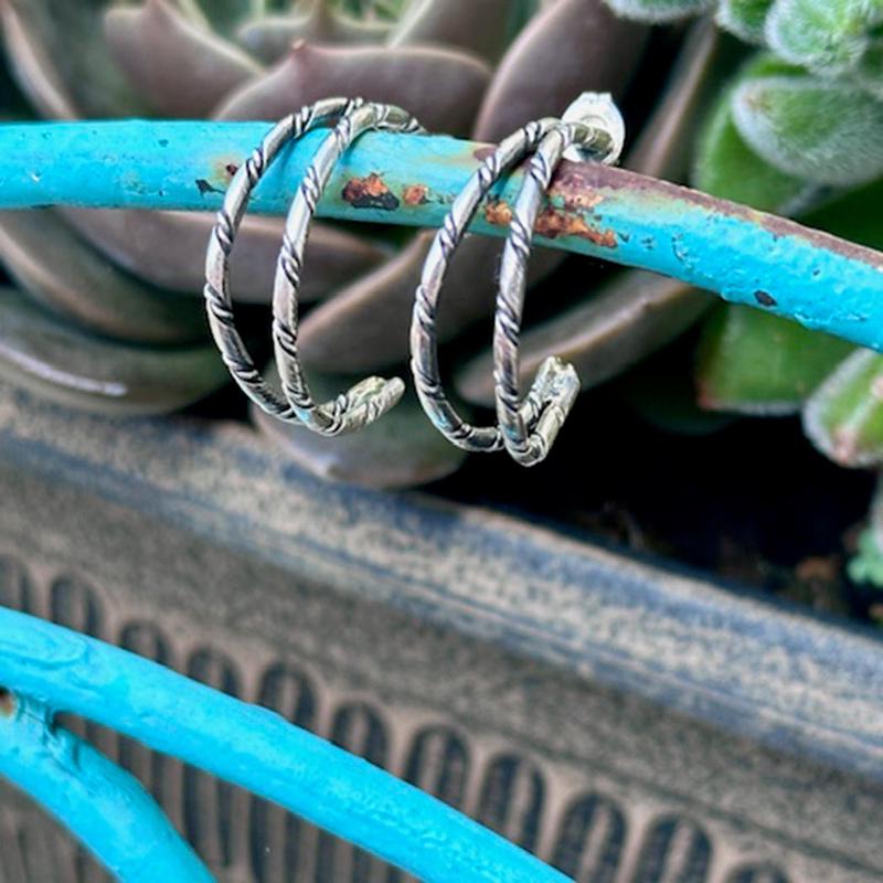 Sterling Twisted Double Hoops