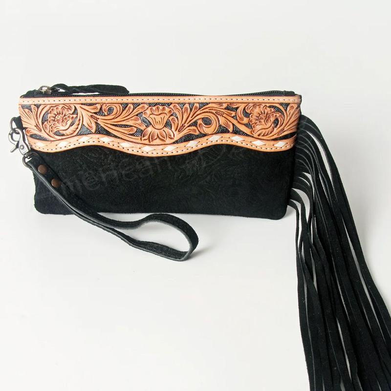 American Darling Black Tooled Clutch Purse