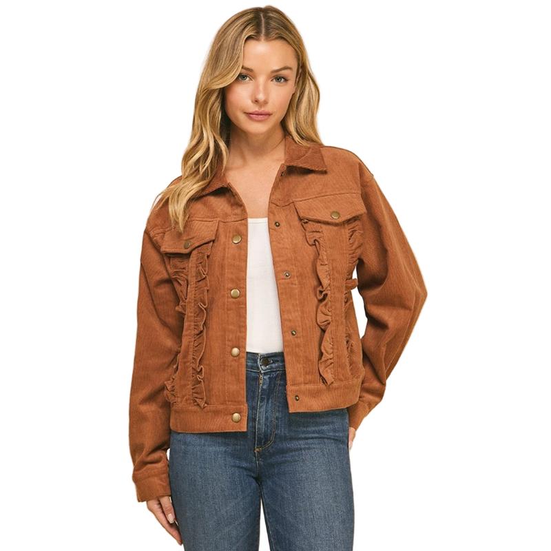 Camel Corduroy Ruffle Jacket