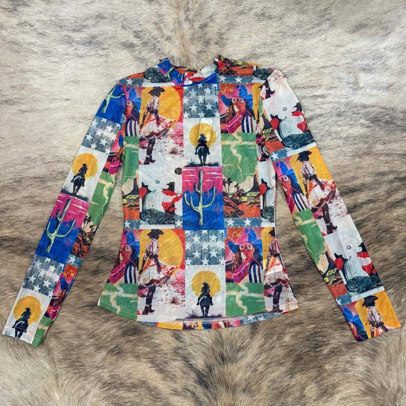 Contrast Collage Mesh Top