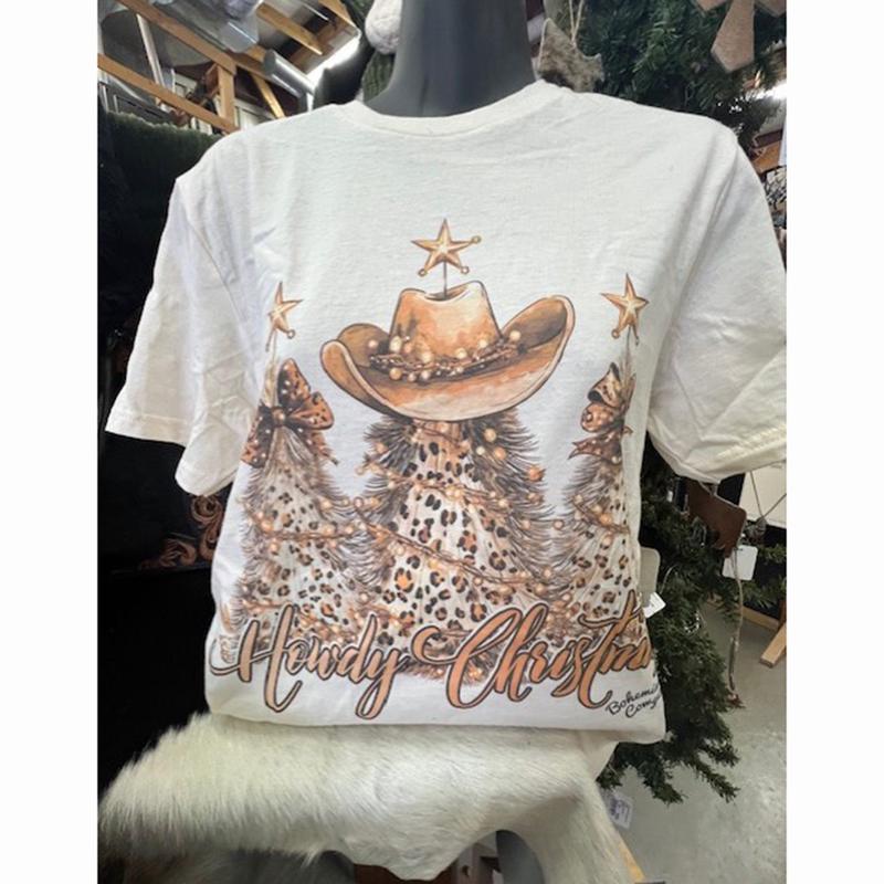 Cream Howdy Leopard Christmas Tee