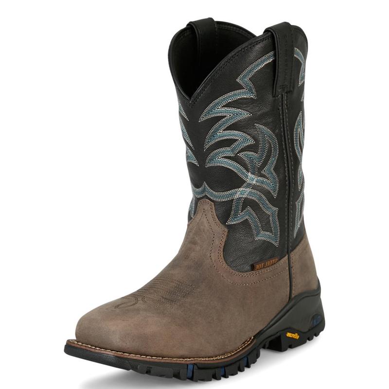 Justin Brown and Black Steel Square Toe Boots