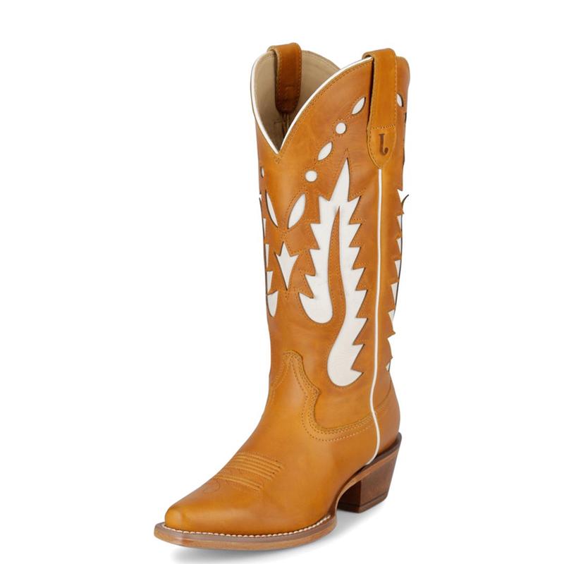 Justin Vintage Tan and Cream Snip Toe Boots