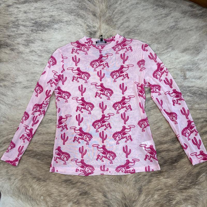 Pink Bronc Mesh Top