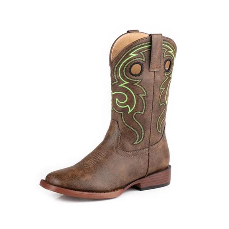 Roper Boy's Brown/Lime Green Square Toe Boot